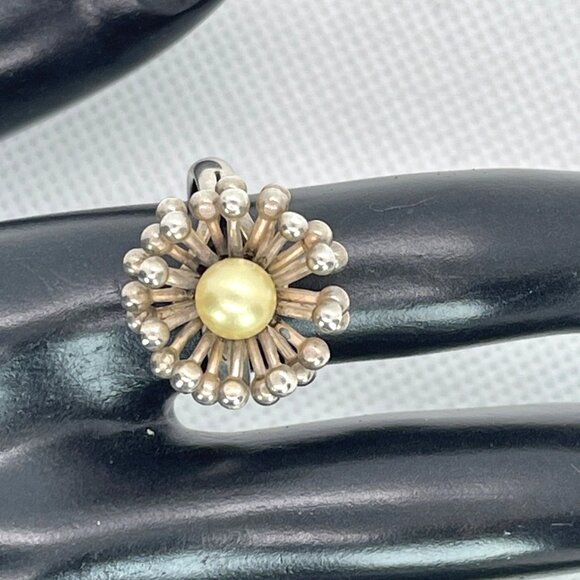 VTG Beau Sterling Silver Faux Pearl Sputnik Starburst Ring Mid Century Size 6.25 - Picture 9 of 9